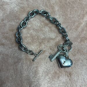 Silver heart locket and key toggle bracelet